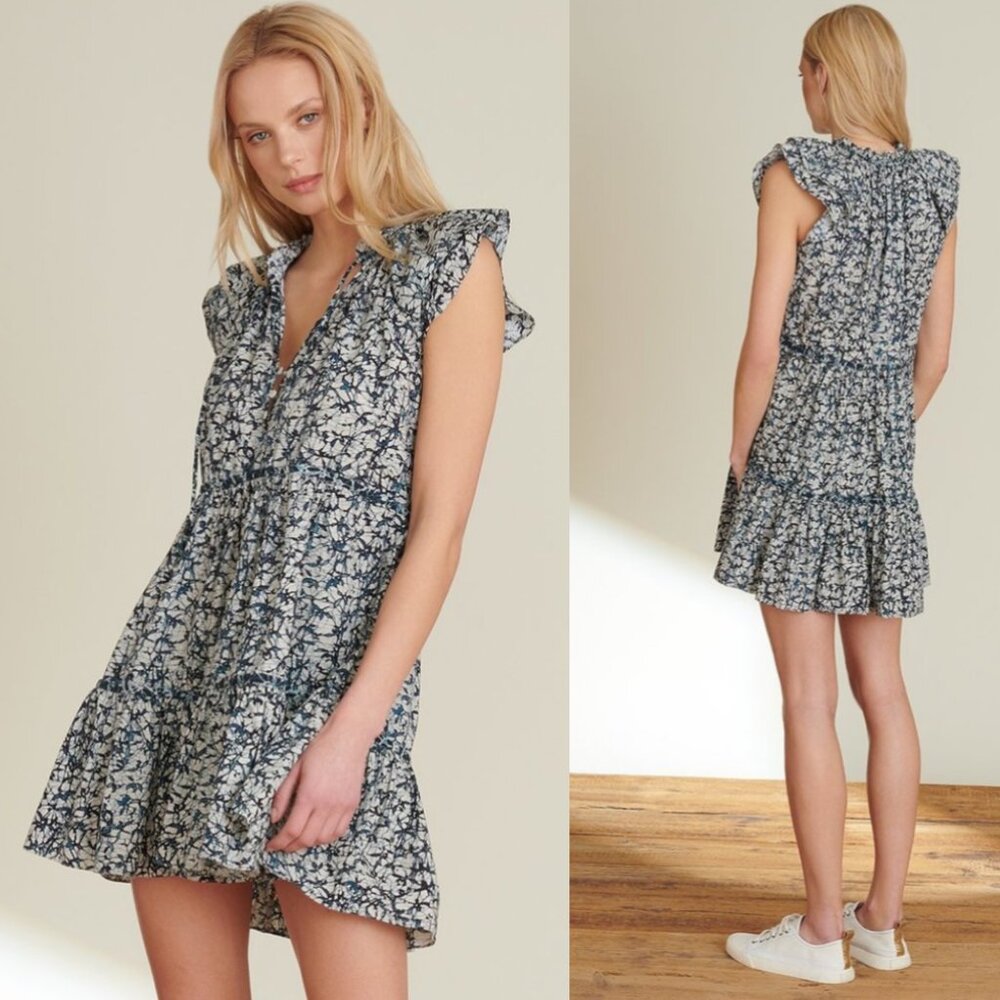 Veronica Beard Zee Floral Ruffle Mini Dress Batik Print Size 2 Tiered